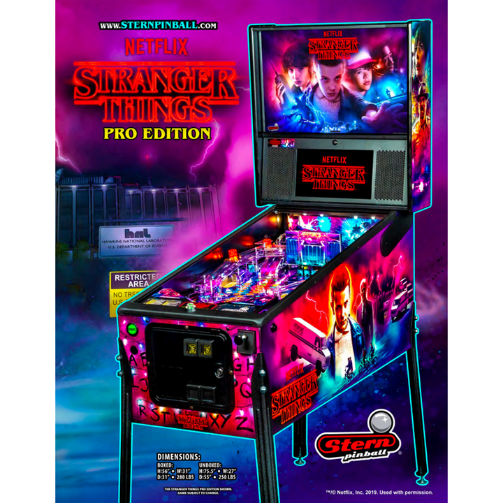 Pinball Stranger Things Pro Edition από τη Stern Pinball με φωτεινά γραφικά και θεματολογία από τη σειρά Netflix Stranger Things