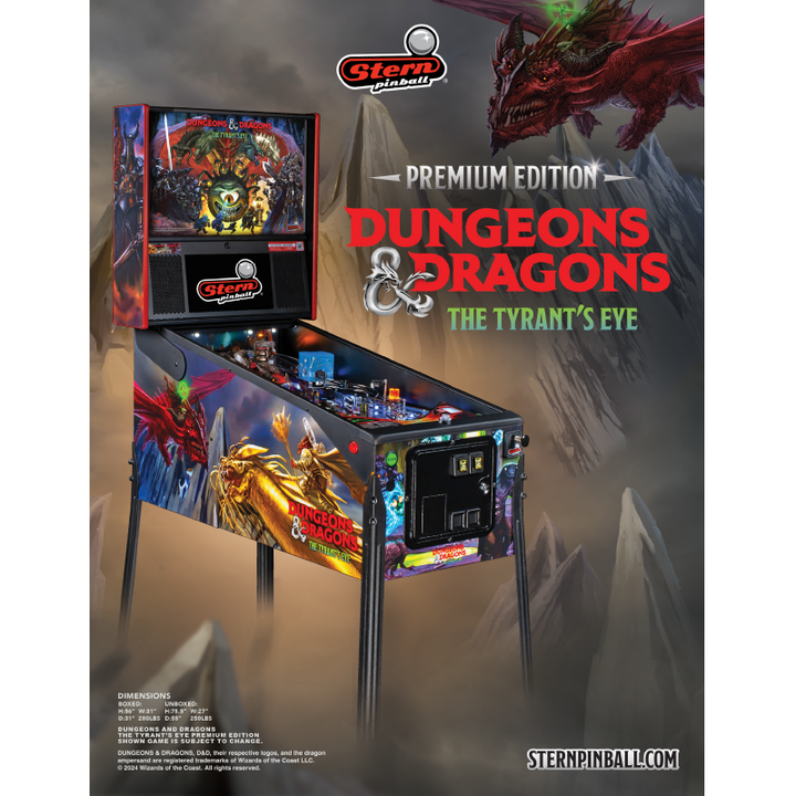 Φλίπερ Stern Pinball Dungeons & Dragons Premium Edition – The Tyrant’s Eye με θεματική δράκους και φαντασίας, arcade μηχάνημα με εντυπωσιακά γραφικά.